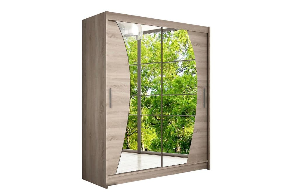 POLLY Garderob 150 Skjutdörrar Böjd Spegel Ek