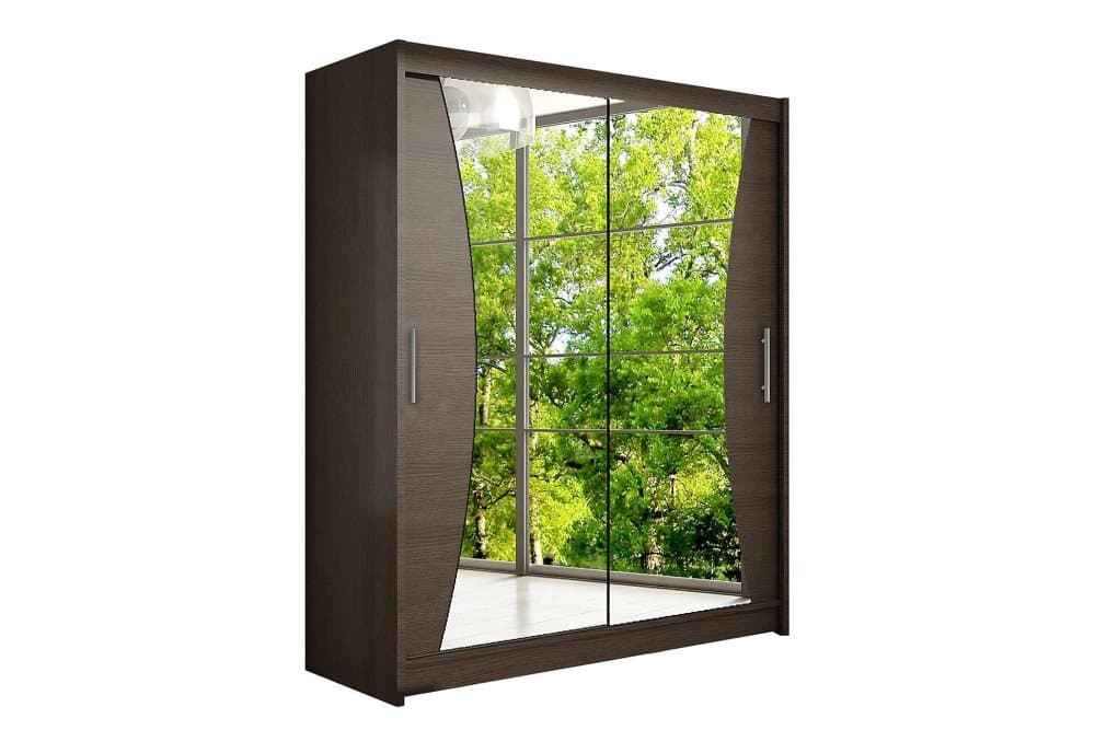 POLLY Garderob 150 Skjutdörrar Svängd Spegel Valnöt