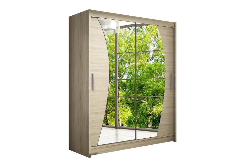 POLLY Garderob 150 Skjutdörrar Böjd Spegel Ek