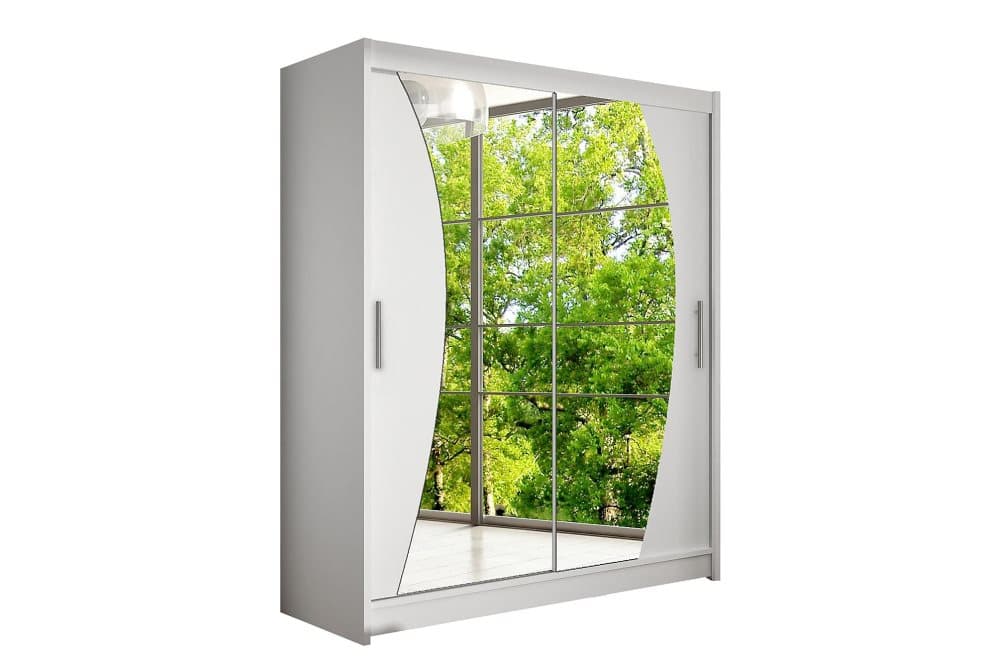 POLLY Garderob 150 Skjutdörrar Böjd Spegel Vit