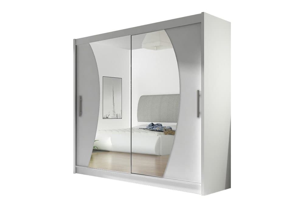 EMILIO Garderob 180 Skjutdörrar Böjd Spegel Vit