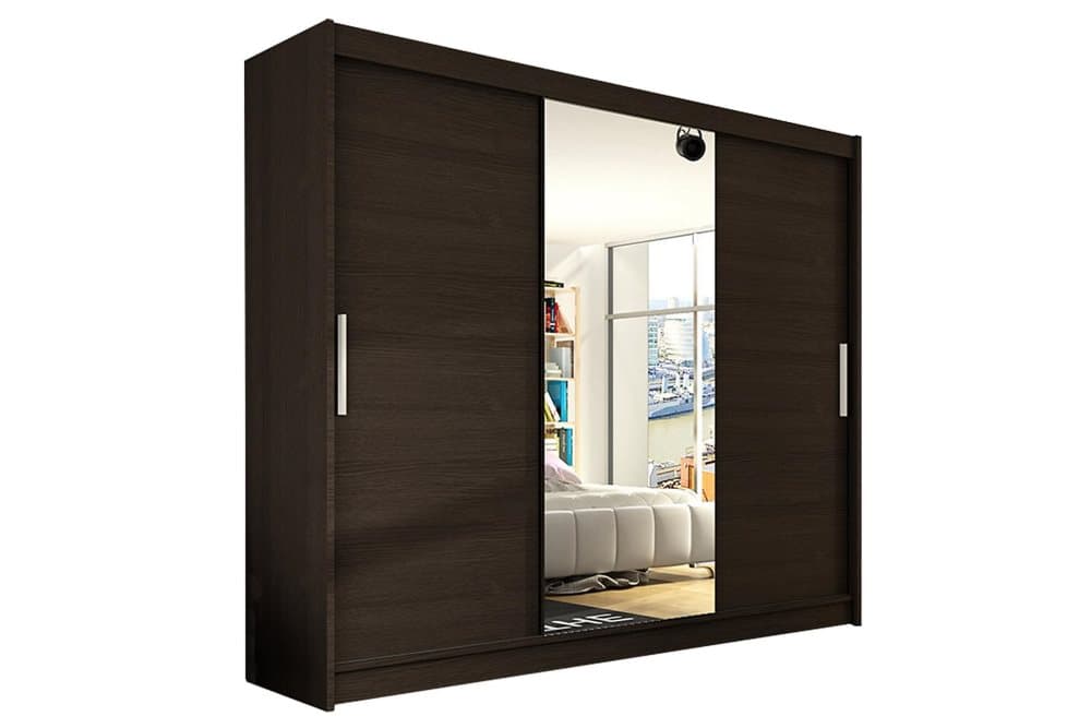 BELLE Garderob 250 Skjutdörrar Spegel Valnöt