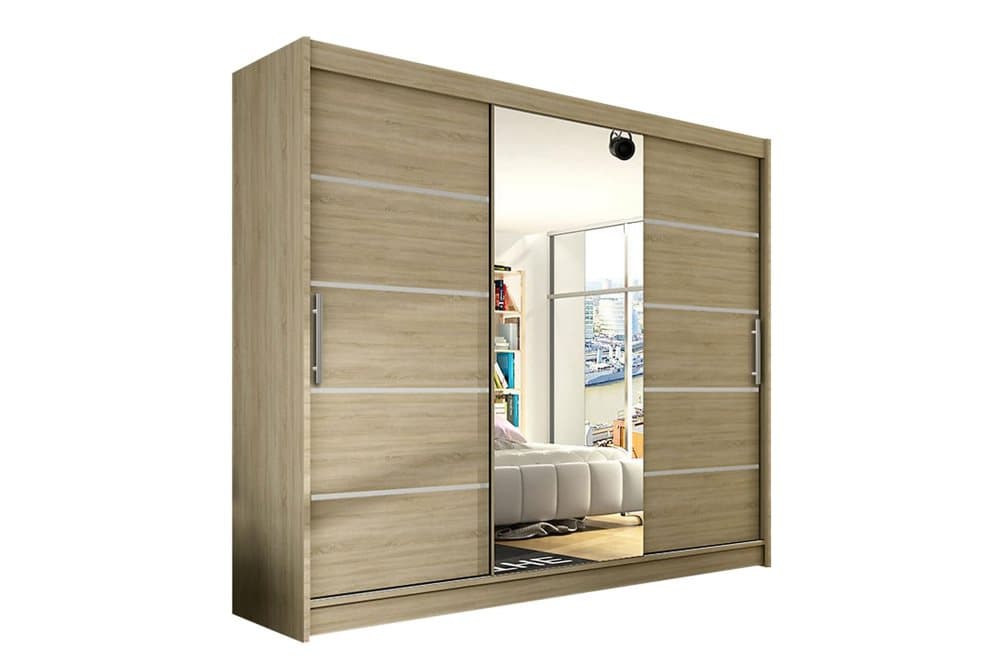 BELLE Garderob 250 Skjutdörrar Spegel Randig Ek