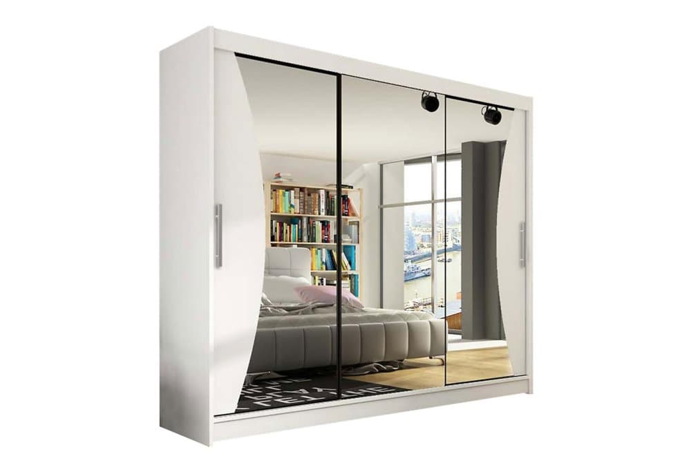 BELLE Garderob 250 Skjutdörrar Svängd Spegel Vit