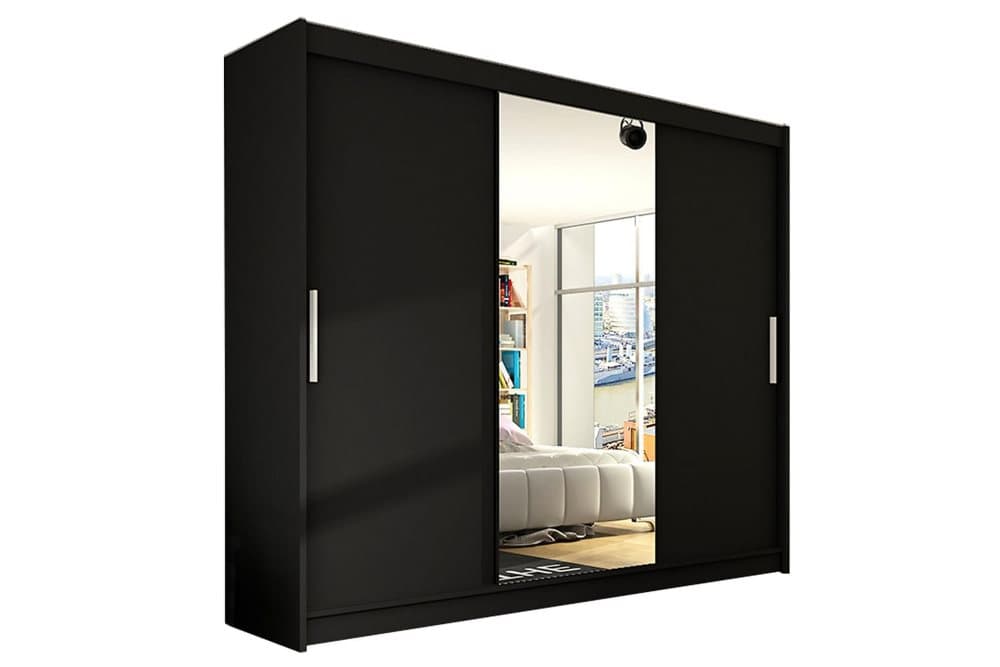 BELLE Garderob 250 Skjutdörrar Spegel Svart