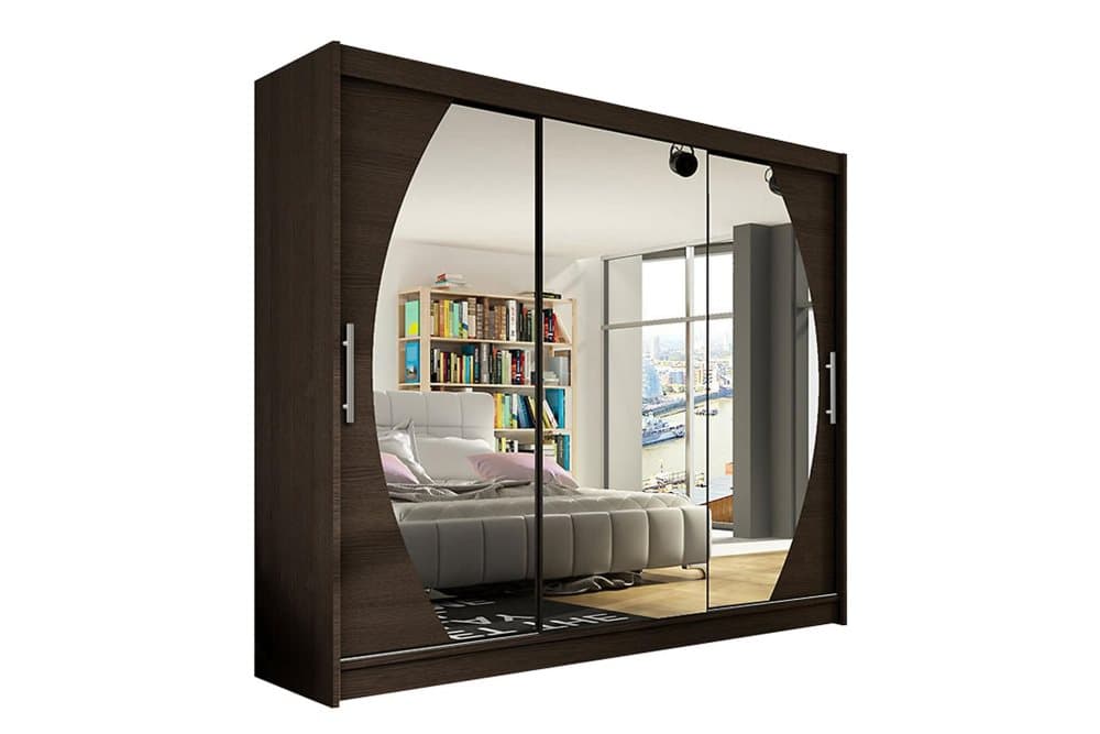 BELLE Garderob 250 Skjutdörrar Rund Spegel Valnöt