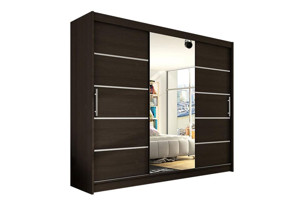 BELLE Garderob 250 Skjutdörrar Spegel Randig Valnöt