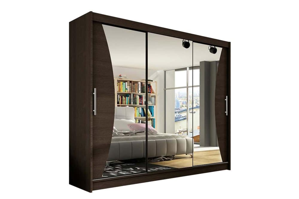 BELLE Garderob 250 Skjutdörrar Svängd Spegel Valnöt