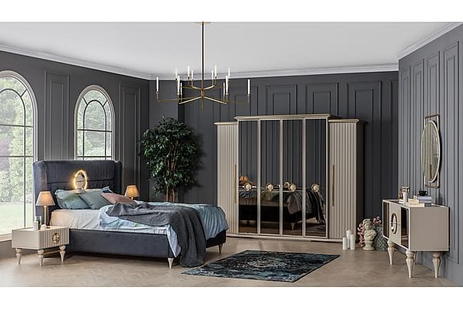 Emirgan Garderobe 270x67 cm med Spejl Beige/Guld