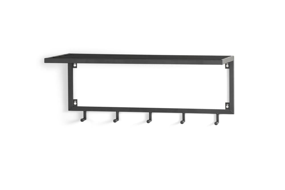 LIFA LIVING Luuk Klädhängare med Hylla, Vägghylla i Industristil med Hattställ, Väggrockställ av Svart Metall, Hängare med 5 Krokar, 75 x 260 x 30 cm