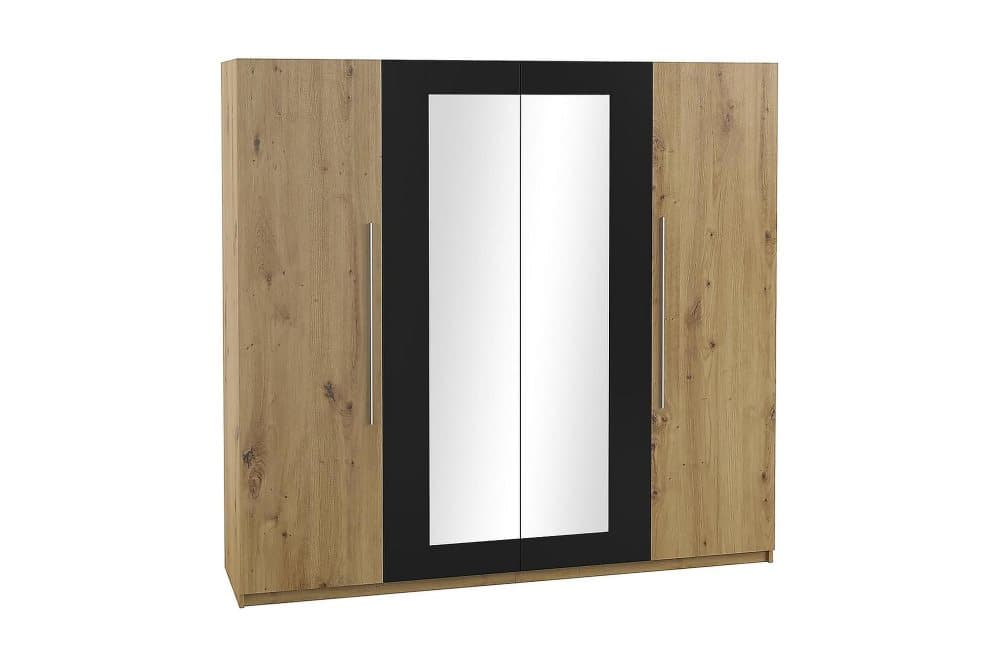 OAKDALE Garderob 4 dörrar 147 cm Natur/Svart
