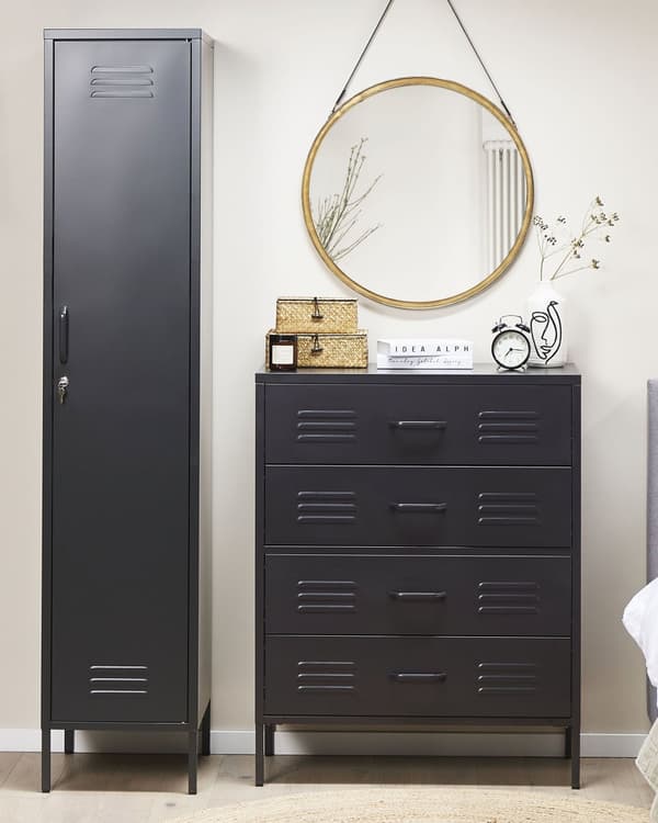 Förvaringsbyrå Svart Metallskåp med 5 Hyllor och Reling Modern Hemmakontor