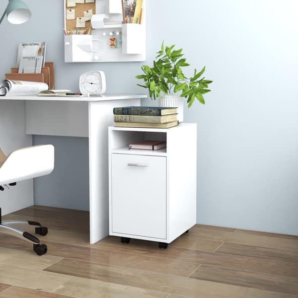 vidaXL sideskab med hjul 33x38x60 cm spånplade hvid