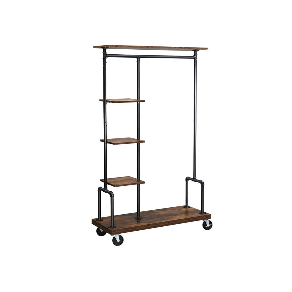 Segenns 5ster Industrial Klädställ på hjul - Klädställ - Klädstång - Klädställ - Vintage - 4 hjul - 5 hyllor - Brun/Svart - 103,5 x 40 x 174,5 cm