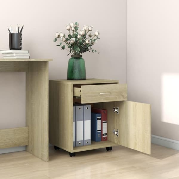vidaXL skab med hjul 45x38x54 cm spånplade sonoma-eg