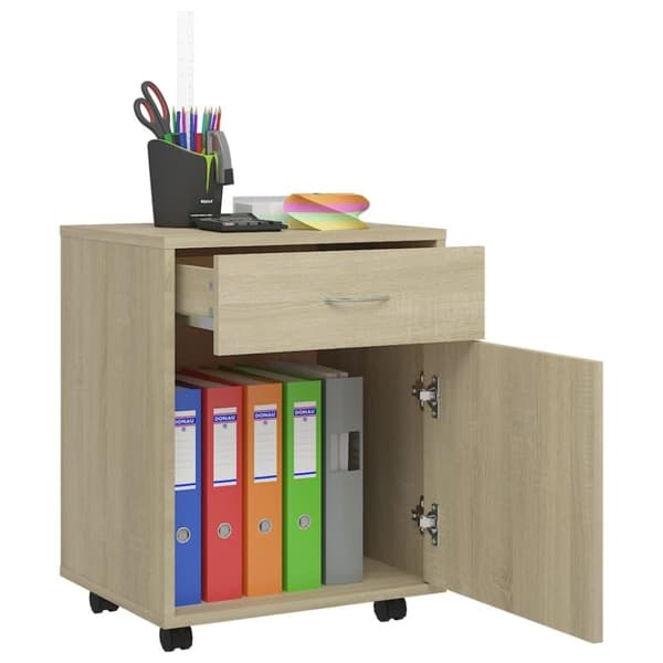vidaXL skab med hjul 45x38x54 cm spånplade sonoma-eg