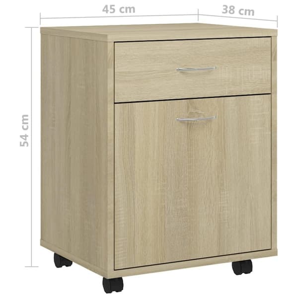 vidaXL skab med hjul 45x38x54 cm spånplade sonoma-eg
