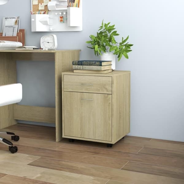 vidaXL skab med hjul 45x38x54 cm spånplade sonoma-eg