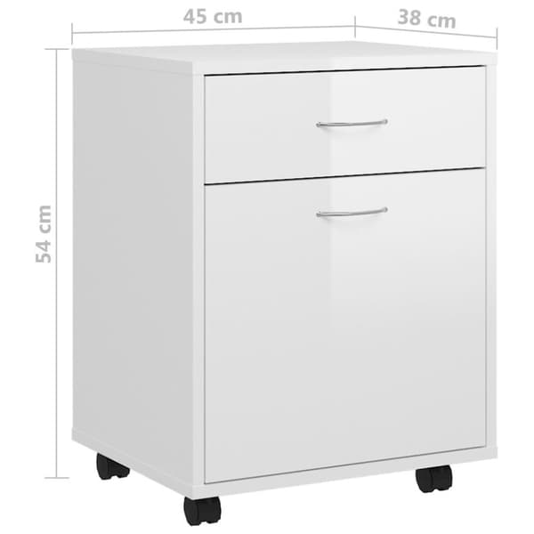vidaXL skab med hjul 45x38x54 cm spånplade hvid højglans