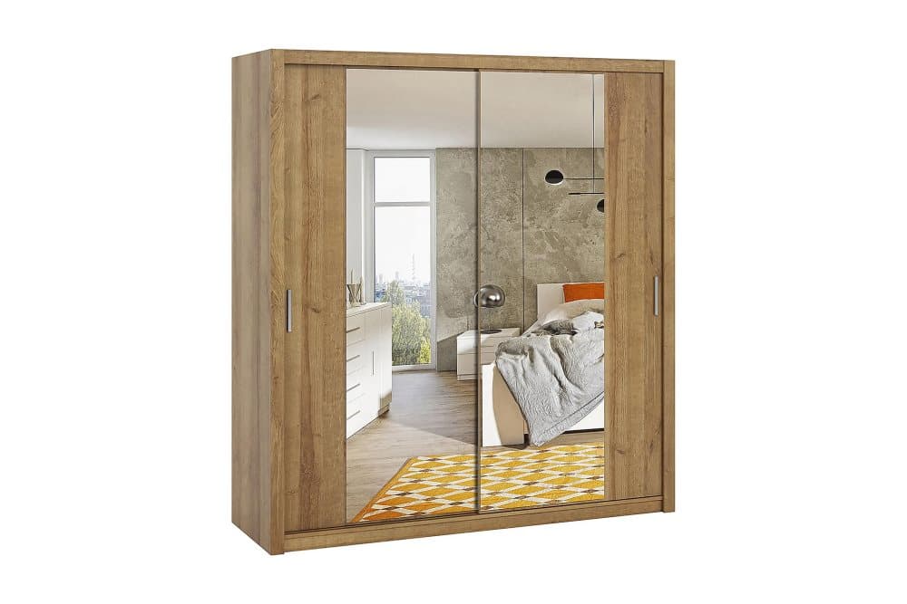 BRASEL Garderob 220 cm med Spegel Gyllen Natur