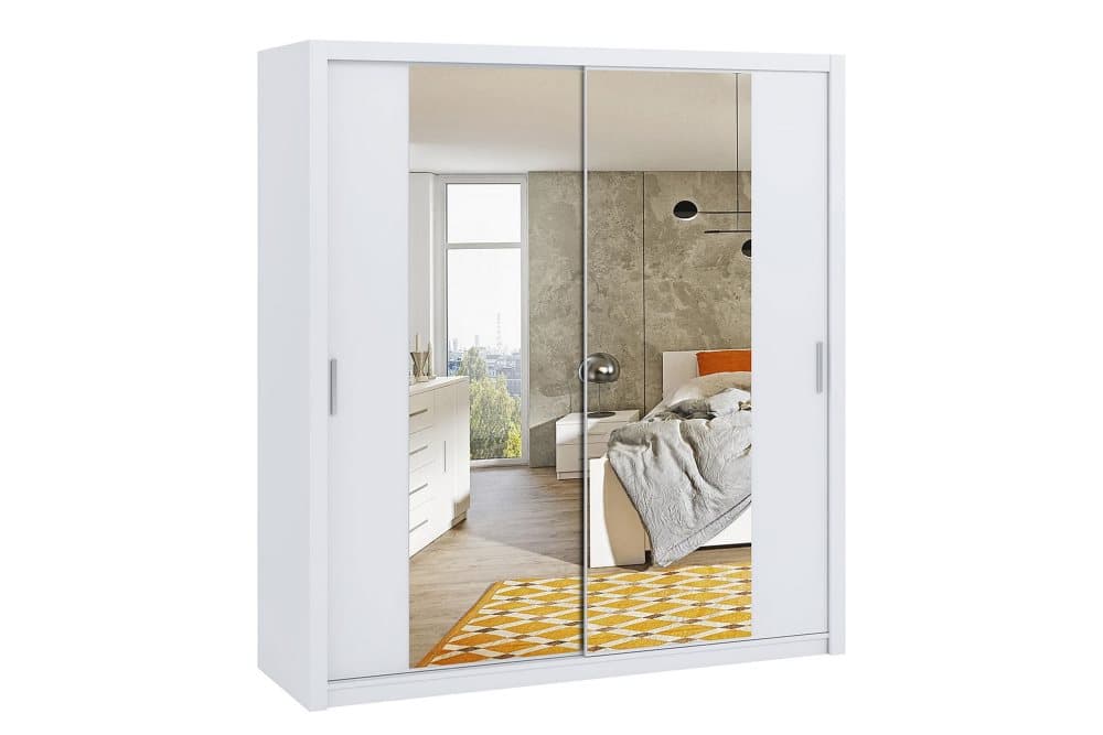 BRASEL Garderob 220 cm med Spegel Vit