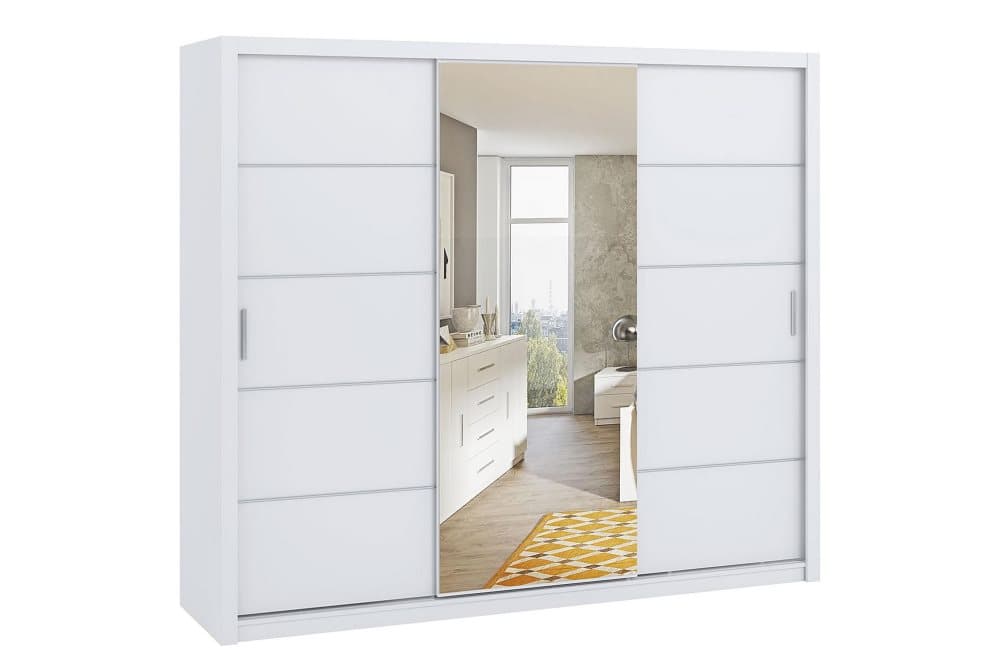 BRASEL Garderob 250 cm med Spegel Vit