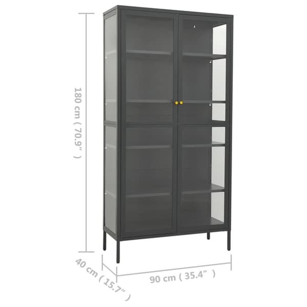 vidaXL Vitrineskap antrasitt 90x40x180 cm stål og herdet glass