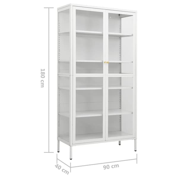 vidaXL Vitrinskåp vit 90x40x180 cm stål och härdat glas