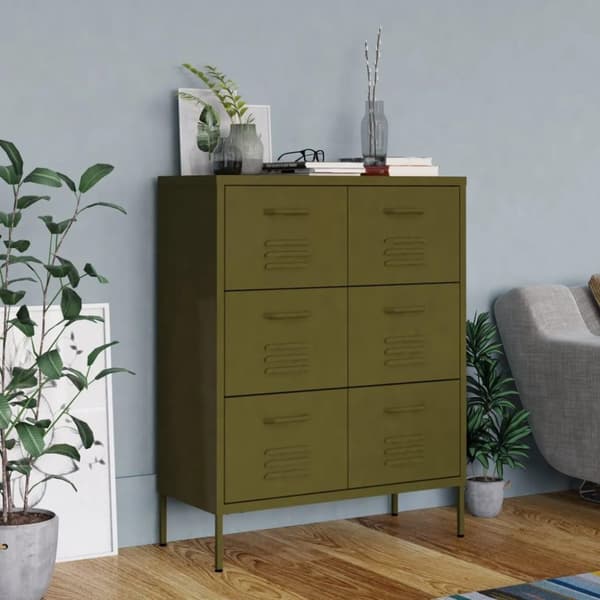vidaXL kommode 80x35x101,5 cm stål olivengrøn