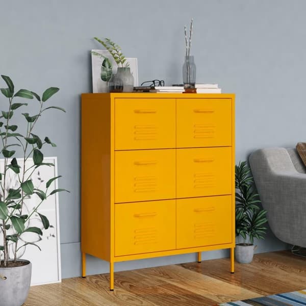 vidaXL kommode 80x35x101,5 cm stål sennepsgul