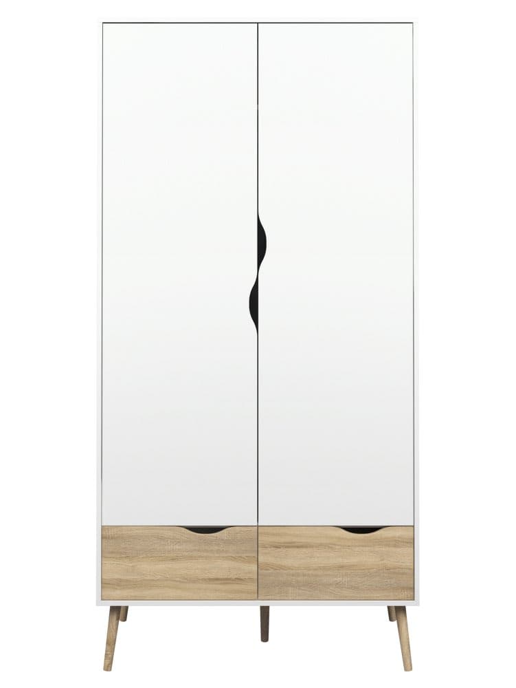 Napoli klädskåp med 2 dörrar och 2 lådor vit/ekstruktur/massiv ek.