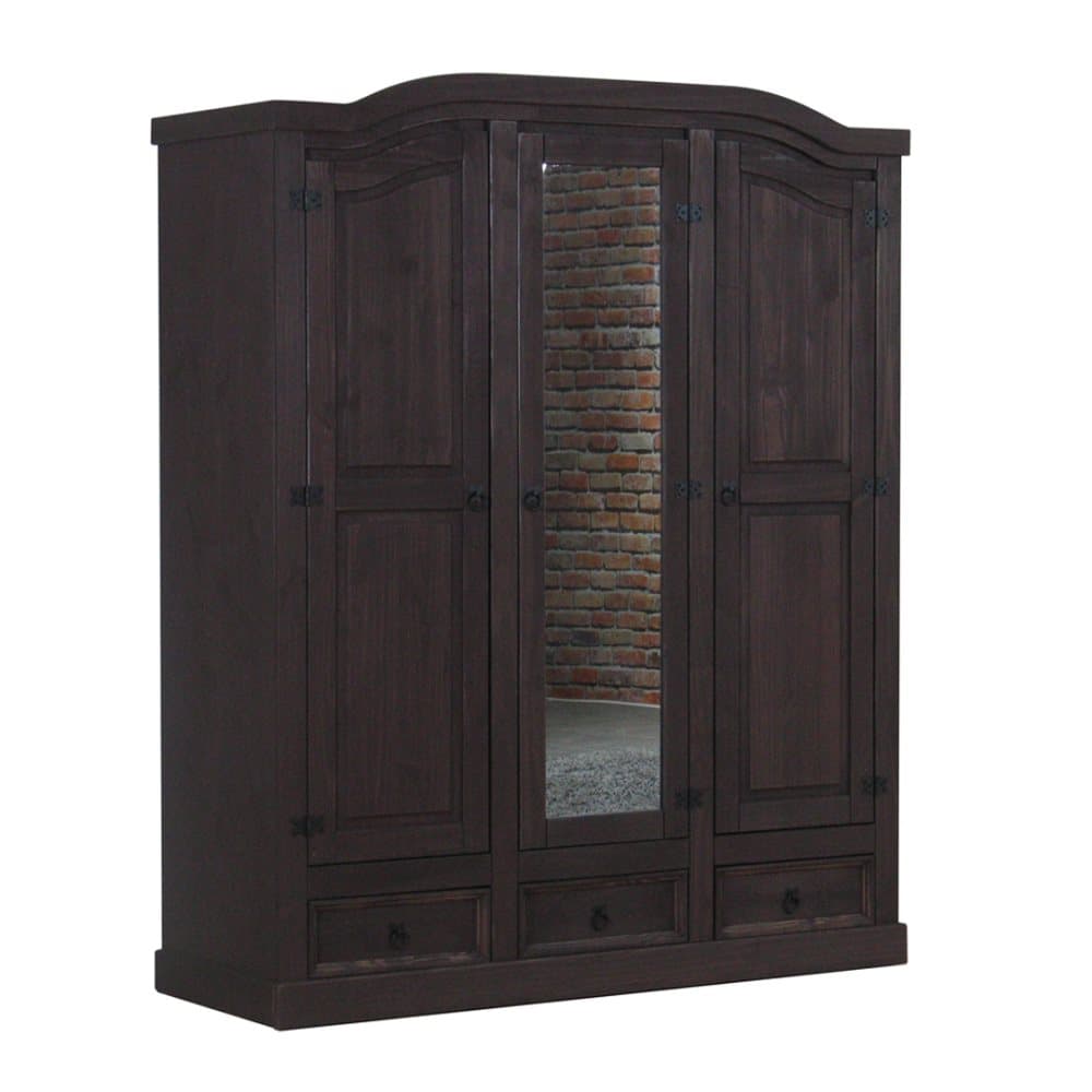 New Mexico klädskåp 1 spegeldörr, 2 dörrar och 3 lådor kolonialstil betsat vaxat.