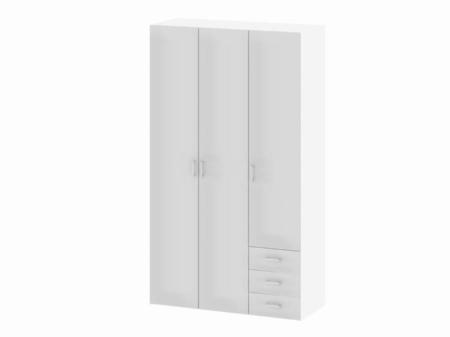 Spell klädskåp 3 dörrar och 3 lådor vit hög glans.