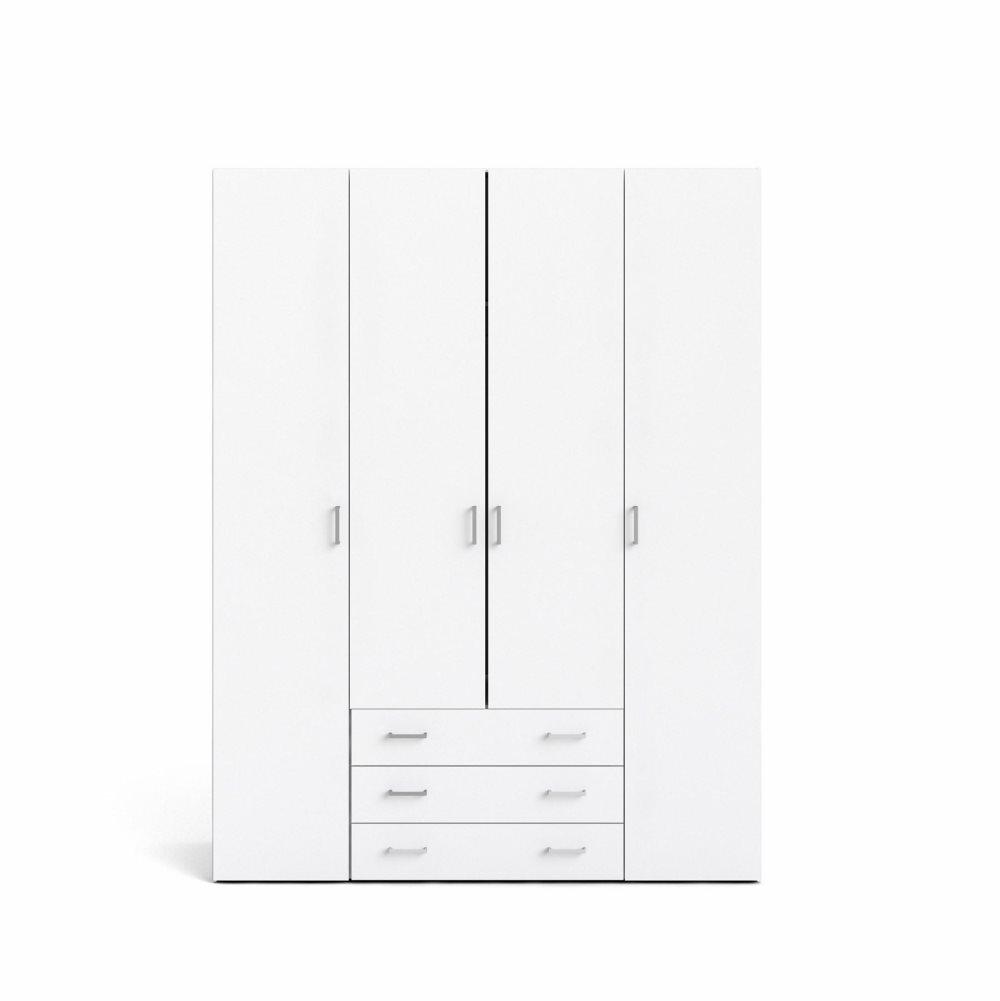 Spell klädskåp 4 dörrar och 3 lådor vit.