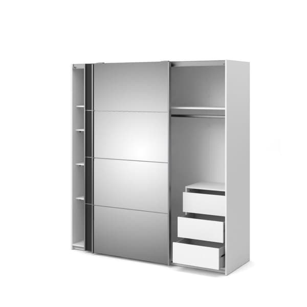 Veto klædeskab 1 låge og 1 spejllåge inkl. 3 løse hylder og 1 skuffemodul, bredde 182 cm, hvid og grå.