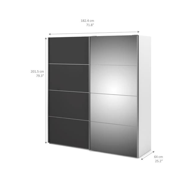 Veto klædeskab 1 låge og 1 spejllåge inkl. 3 løse hylder og 1 skuffemodul, bredde 182 cm, hvid og grå.