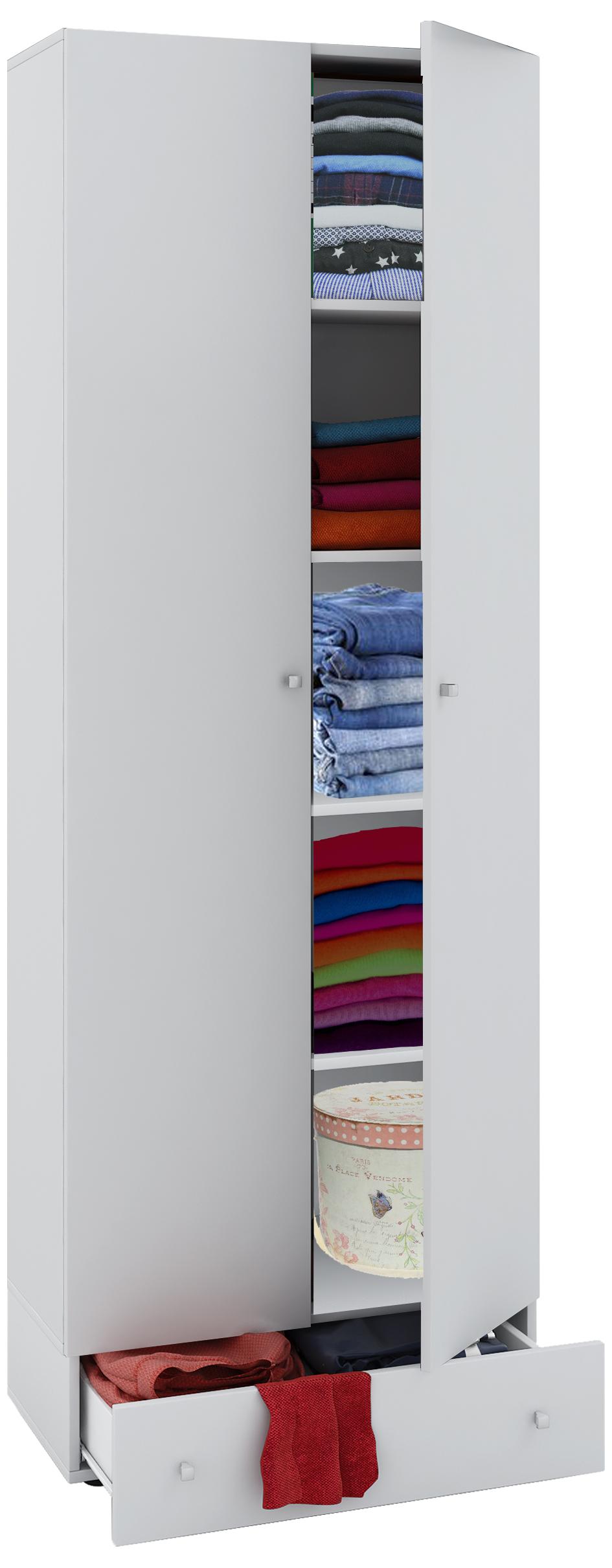 Vandol I garderob 2 dörrar och 1 låda vit.