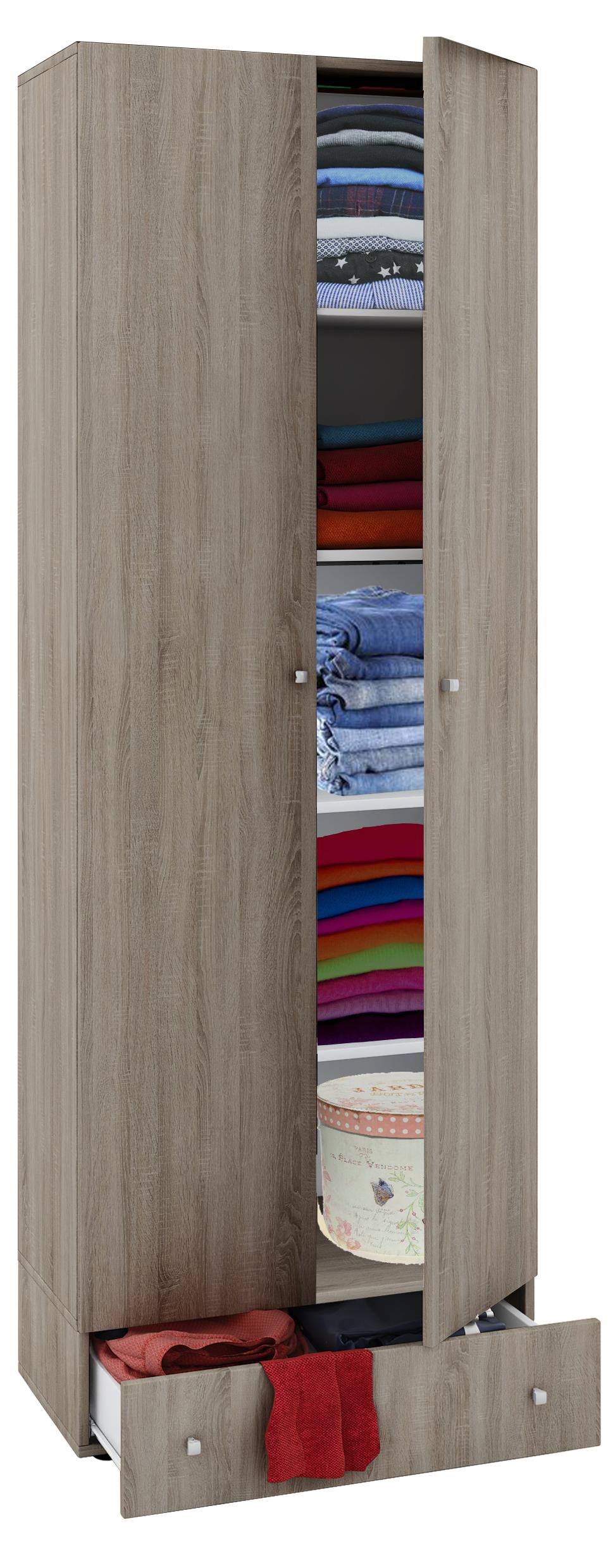 Vandol I garderob 2 dörrar och 1 låda ekmönstrad.