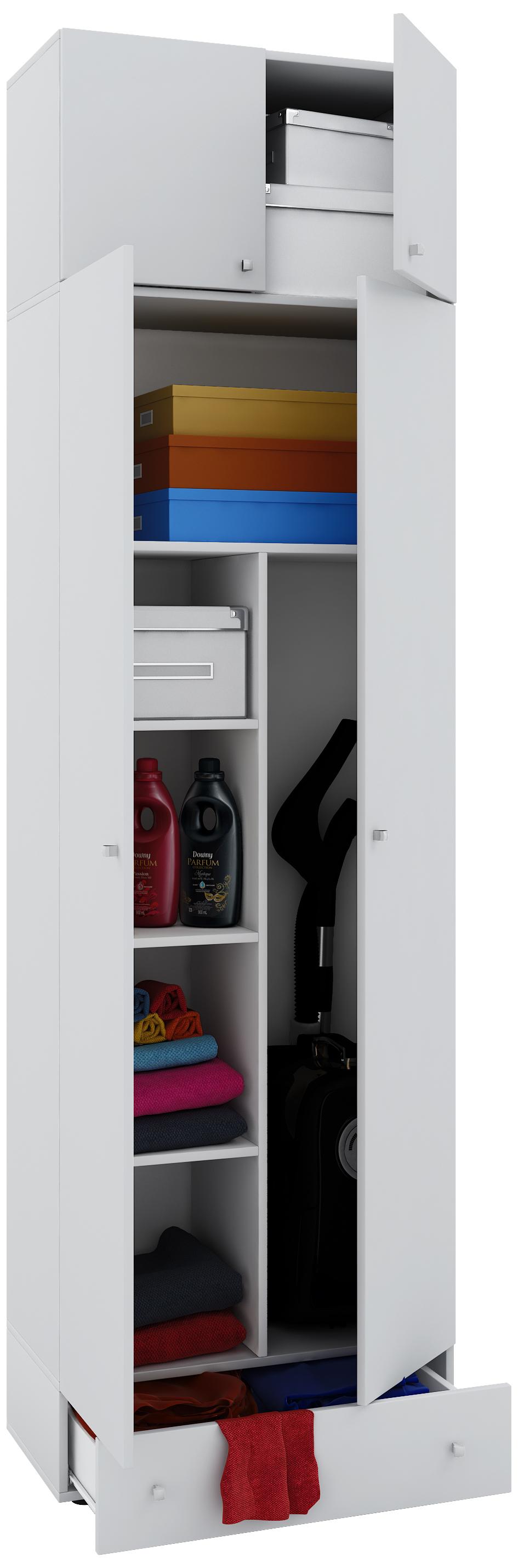 Vandol II garderob med överskåp 4 dörrar och 1 låda vit.