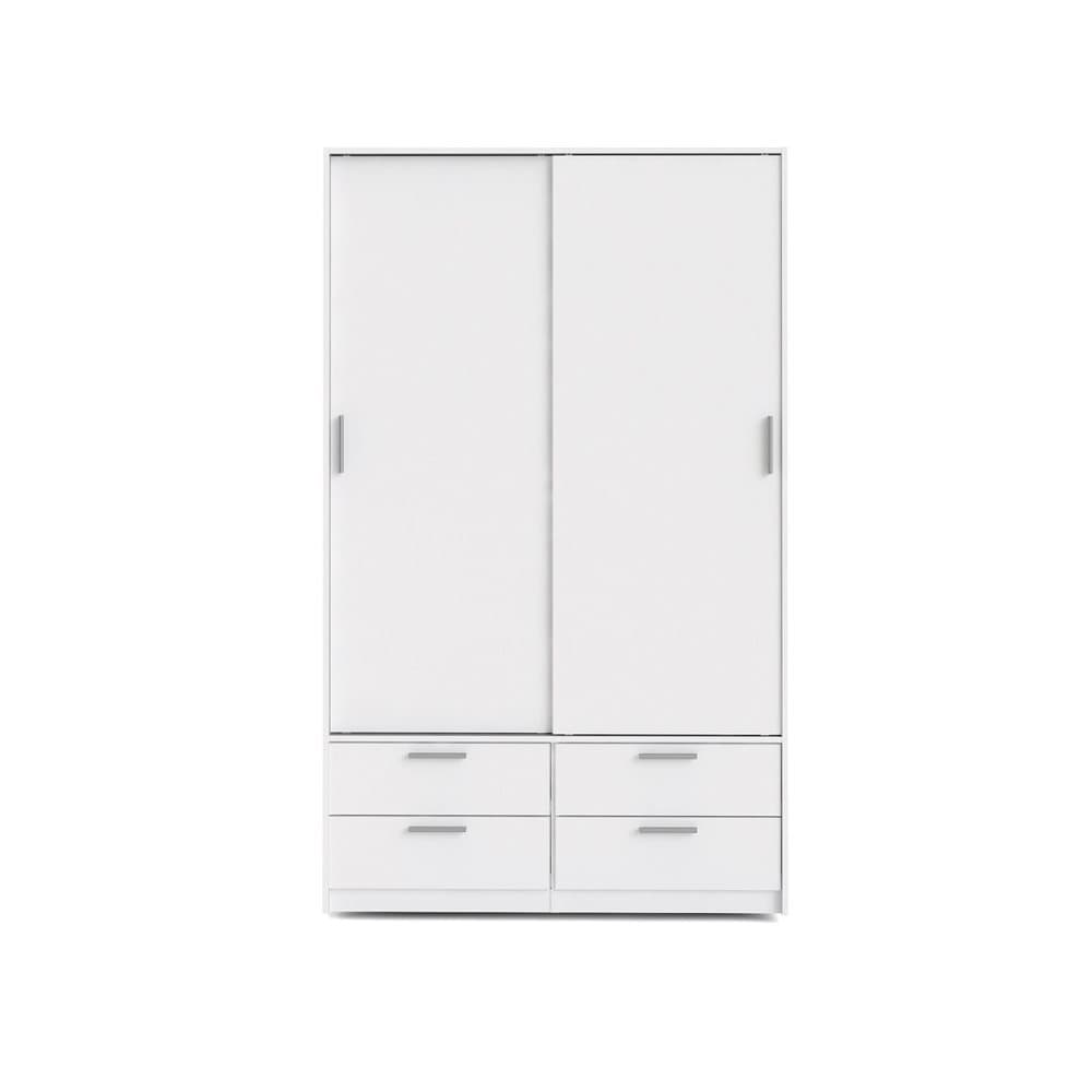 Line klädskåp skjutdörrskåp med 2 dörrar och 4 lådor, vit.