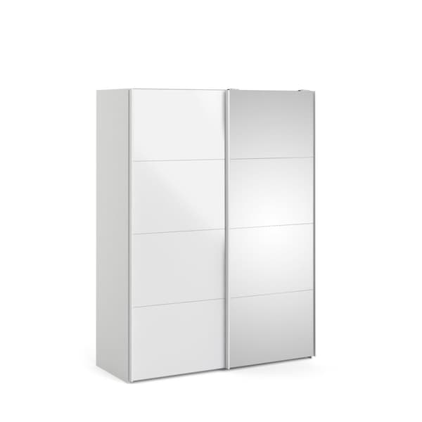 Veto skydedørsskab B150 cm 1 låge og 1 spejlåge, hvid og hvid højglans.