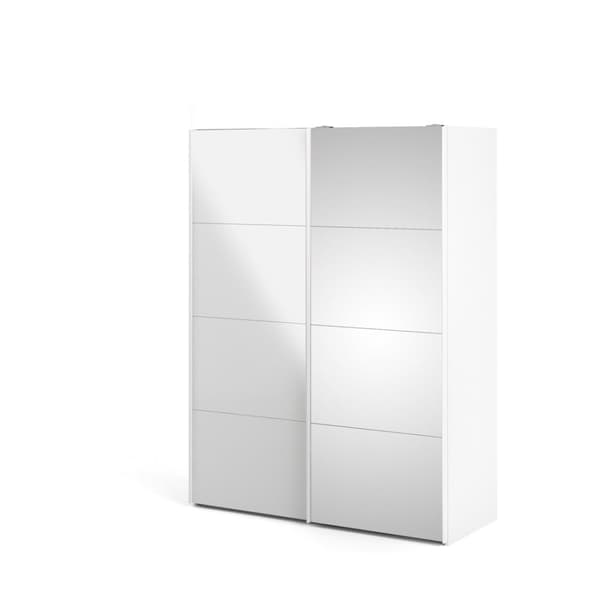 Veto skydedørsskab B150 cm 1 låge og 1 spejlåge, hvid og hvid højglans.