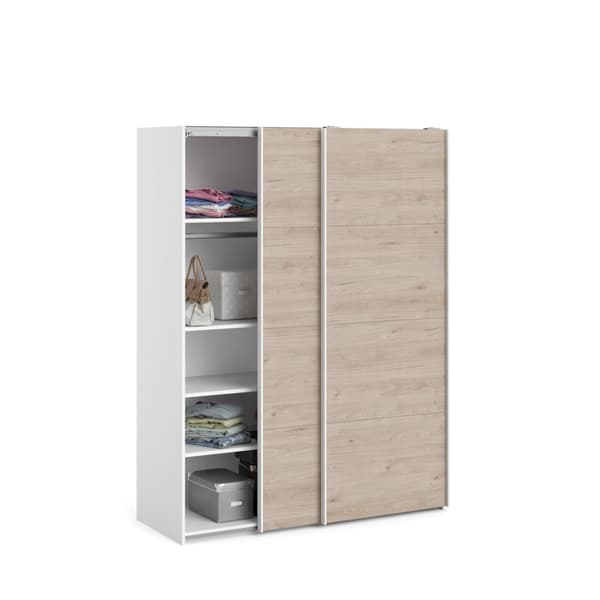 Veto skydedørsskab B150 cm 2 låger, hvid og Hickory dekor.