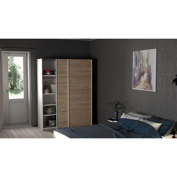 Veto skydedørsskab B150 cm 2 låger, hvid og Hickory dekor.