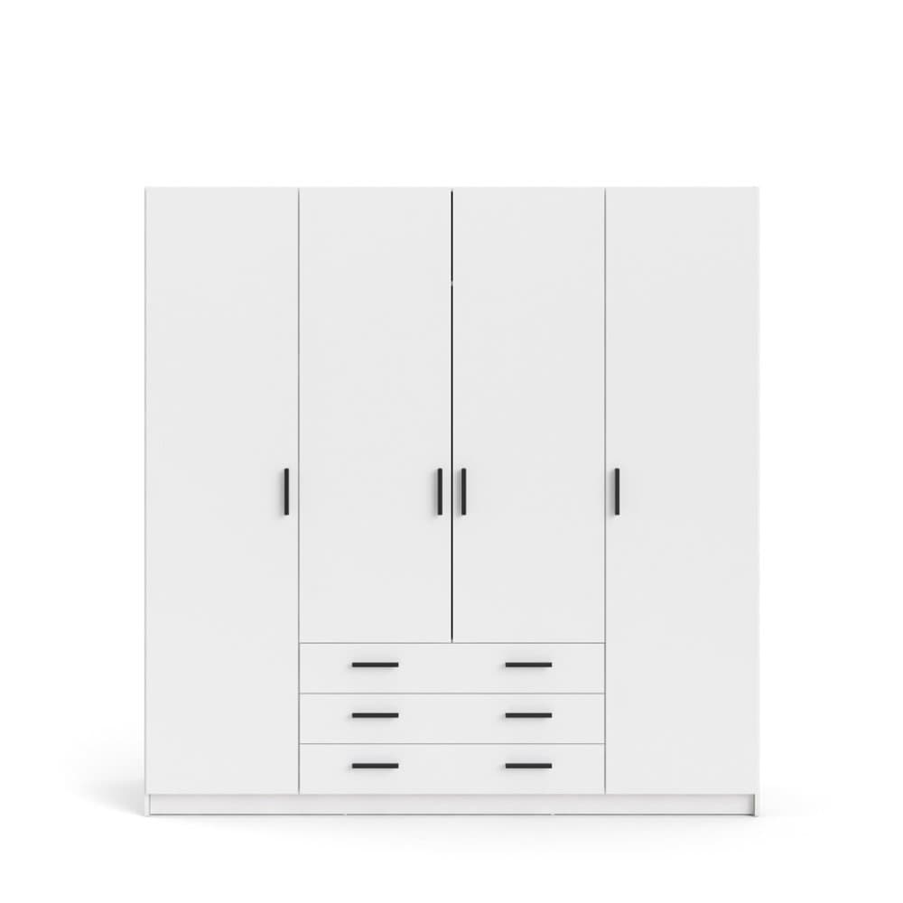 Spell klädskåp B183 cm 4 dörrar och 3 lådor vit.