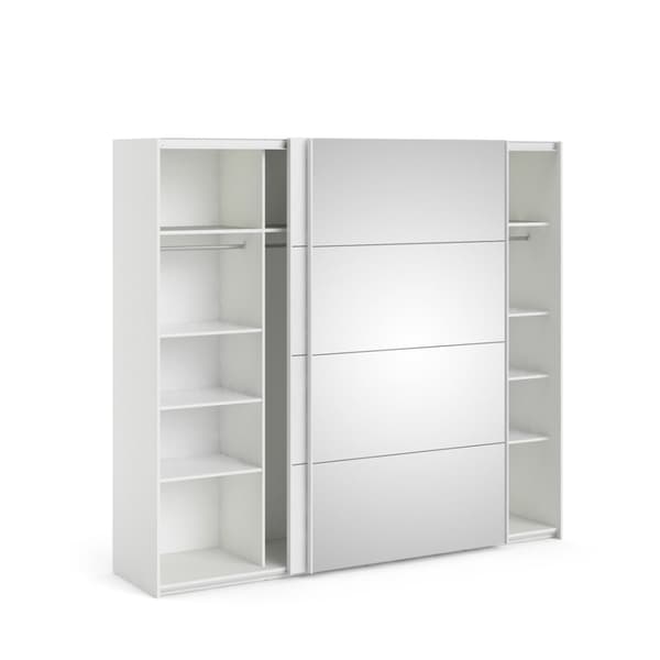 Veto skyvedørsskap B243 cm 1 dør og 1 speildør hvit og og høyglans.