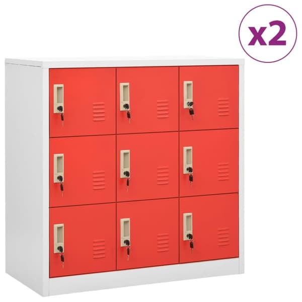 vidaXL Oppbevaringsskap 2 stk lysegrå og rød 90x45x92,5 cm stål