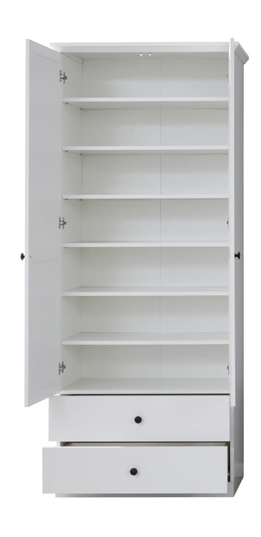BrandsonBaxter garderobeskap 2 dører, 2 skuffer, 5 hyller hvit .