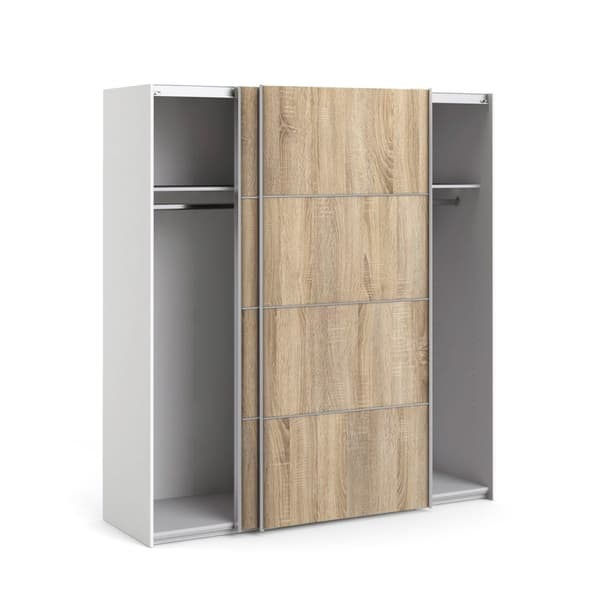 Veto garderobeskap B 2 dørs H201 cm x B182 cm hvit, eik struktur dekor.