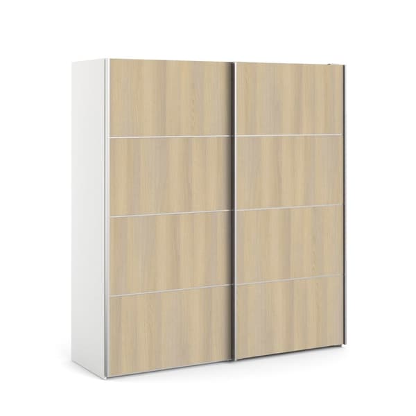 Veto garderobeskap B 2 dørs H201 cm x B182 cm hvit, eik struktur dekor.